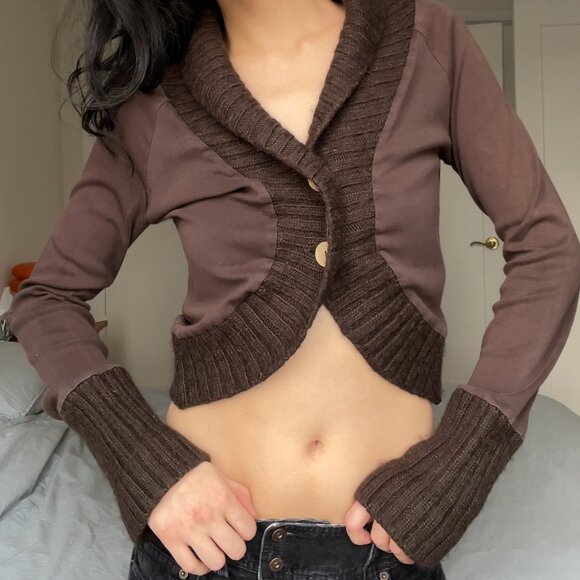 Vintage Esprit Cropped Knit Trim Cardigan - Picture 1 of 8